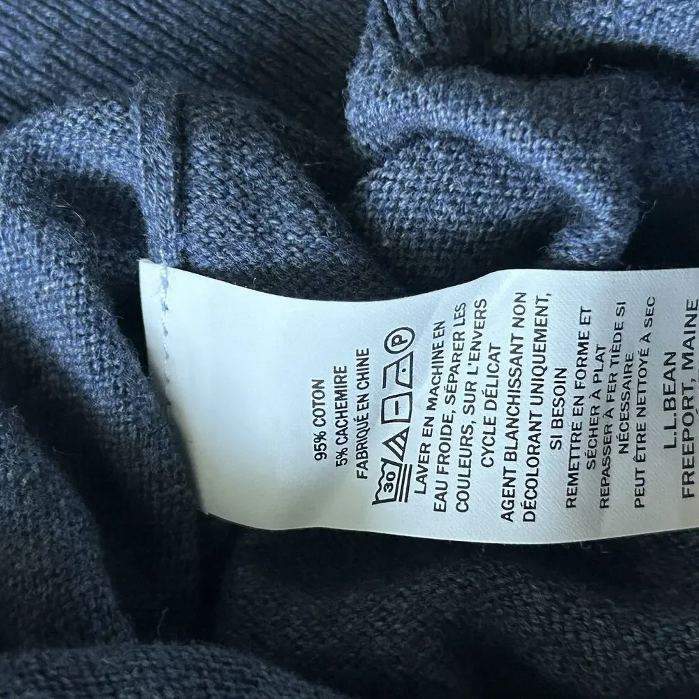 L.L. Bean Cotton Cashmere V-Neck Sweater Indigo Blue, Size XXL